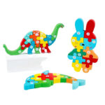 Wooden Cartoon 3D Dinosaur Animal Car Jigsaw Puzzle Board Games Baby Diy Early Educational Montessori Toys for Kids Boys Girls