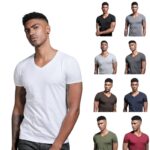 Wholesale Men's Summer Short Sleeve T-Shirt Slim Fit Solid Color V-Neck 100% Cotton Inner Wear with Heart Design White - Image 5