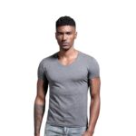 Wholesale Men's Summer Short Sleeve T-Shirt Slim Fit Solid Color V-Neck 100% Cotton Inner Wear with Heart Design White - Image 3