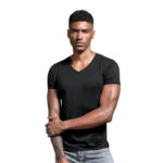 Wholesale Men's Summer Short Sleeve T-Shirt Slim Fit Solid Color V-Neck 100% Cotton Inner Wear with Heart Design White - Image 2
